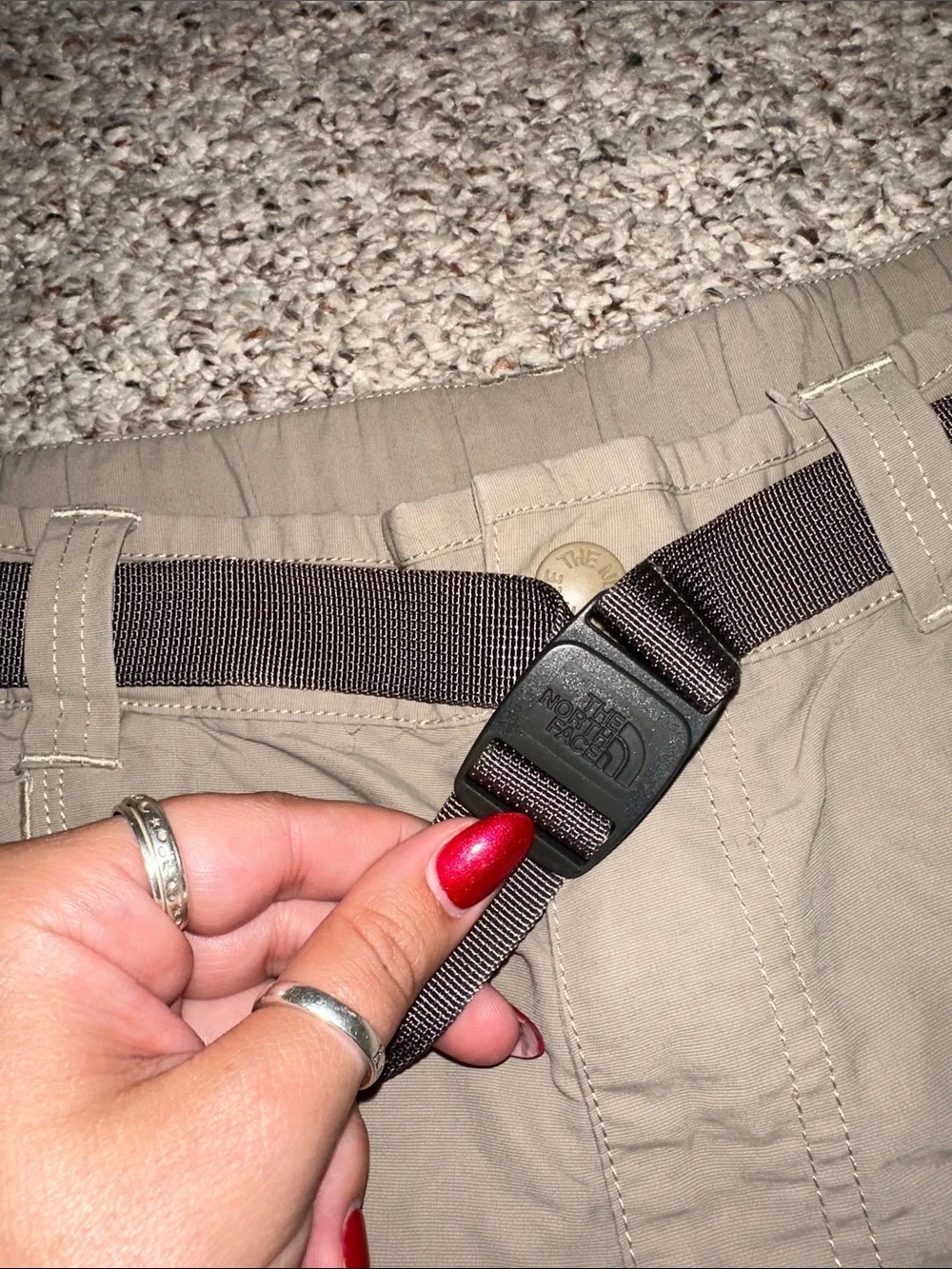 The North Face Men's Light Olive Cargo Shorts with Integrated Belt